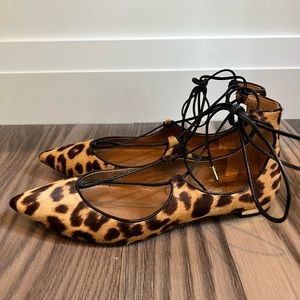 AQUAZZURA tan brown calf hair LEOPARD CHRISTY Ballet Flats Shoes 36
